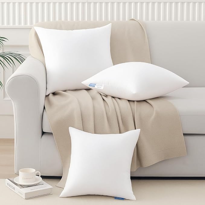 Leeden 24x24 Pillow Inserts, 24 Inch Decorative Throw Pillow Inserts, Soft Fluffy Square Throw Pillows for Couch, Sofa, Bed, and Home Decor White Cushion Pack of 2