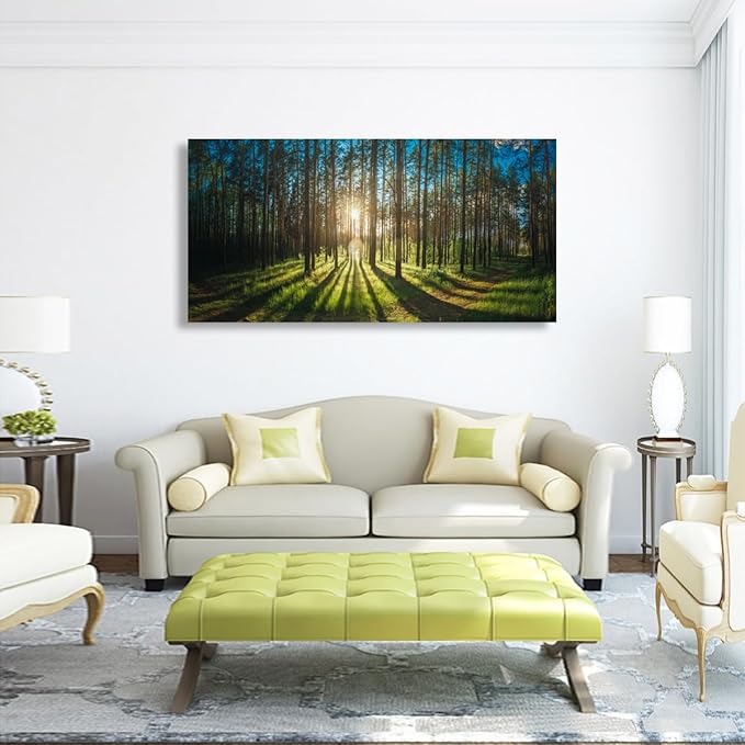 Sunrise Forest Pictures Canvas Wall Art for Living room Office Bedroom Wall Decor,Forest Wall Art Print Paintings Modern Green Nature Landscape Artwork Waterproof Ready to Hang-28x57 inch