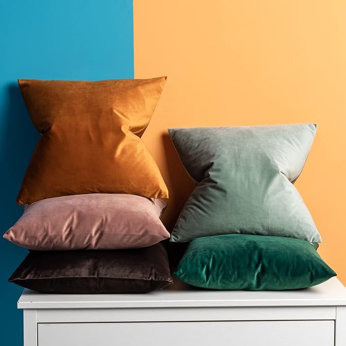 JUSPURBET Couch Pillow Covers Set of 2 Decorative Velvet Throw Pillow Covers Cases for Living Room Bedroom Home Decor Soft Lumbar Cushion Covers with Hidden Zipper for Sofa Bed,Rust,14x24 inch