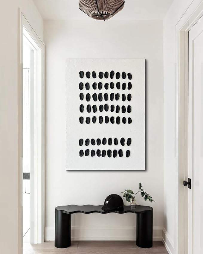 Creespi Hand-Painted Black and White Wall Art 28x40 inch,Modern Abstract Thick Textured 3D Oil Painting,Minimalist Canvas Art Painting for Wall Decorations