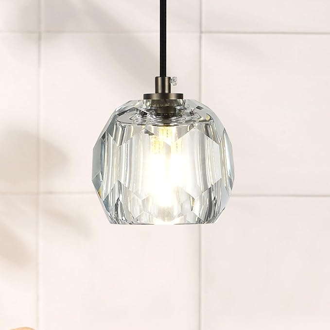 Black Crystal Chandeliers, Modern 1 Lighting Hanging Light Fixtures, Small Raindrop Pendant Lights for Kitchen Island Bedroom Dining Room Bathroom Restaurant