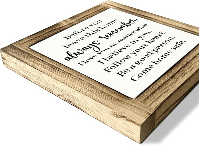 Inspirational Decor Signs, Desk Decor Art, Decorative Wooden Box Sign, Warm Home Decors, Graduation Gift for Family Members, Before You Leave This Home Sign, 5.9×5.9 inches