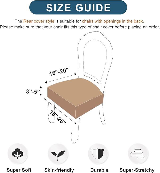 Genina Waterproof Seat Covers for Chairs,Set of 2 Dining Room Chair Seat Covers for Kitchen,Stretch Jacquard Removable Washable Dining Chair Slipcovers Protectors with Rear Covers, Khaki