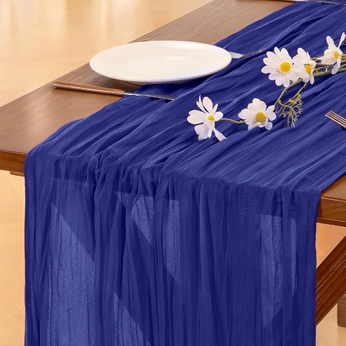 Socomi 3pcs Royal Blue Valentine's Day Cheesecloth Table Runner Boho Rustic Gauze 120 inch 10FT Cheese Cloth Runner for Wedding Party Baby Shower Birthday Home Decor Holiday Decorations