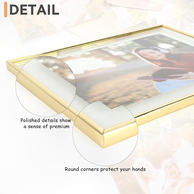 Wall Floating Frame, 8"×10", Gold, Wall Mounting or Wall Leaning, For Photo 6×8, 5×7, 4×6, Classy Gift For Festival, Wedding, Anniversary, Home or Office Décor