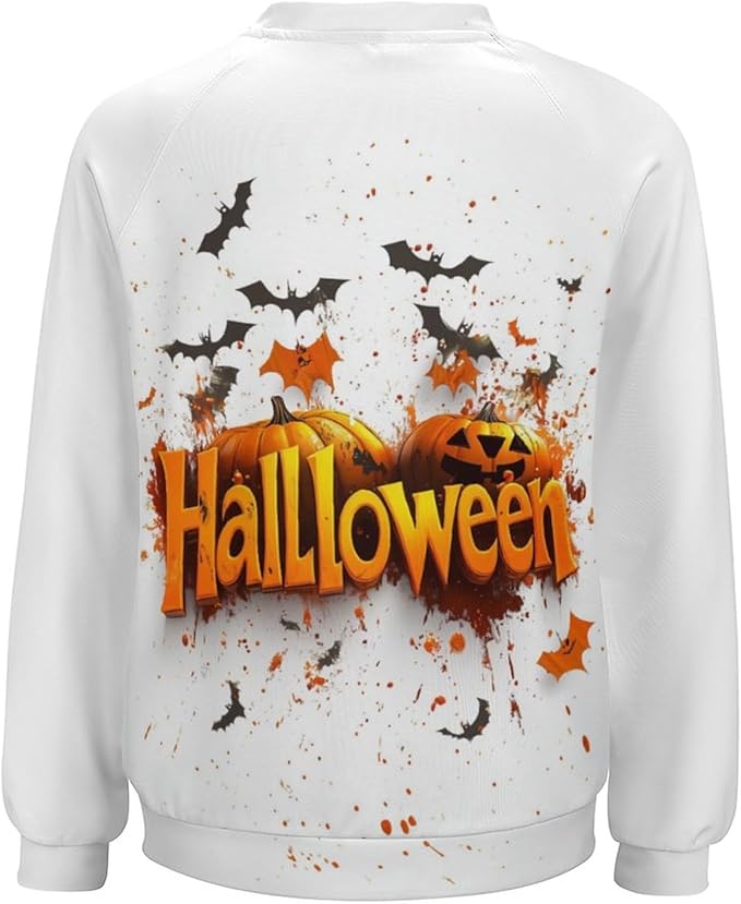 Halloween Sweatshirts for Women Funny and Spooky Print Crewneck Oversized Pullover Outdoor Lounge Fashion Sweater