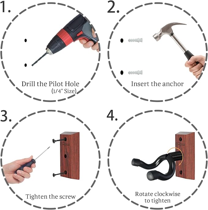 Guitar Wall Mount 2 Pack, Carbonized Red Hardwood Guitar Hanger, U-Shaped Guitar Wall Hanger Mount, Guitar Holder Wall Hook for Acoustic, Electric Guitar, Banjo, Bass, Gift for Men Boy