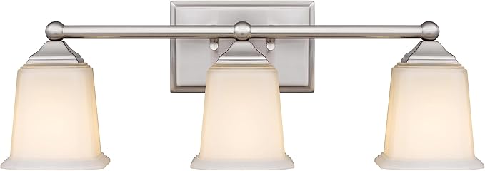 Nox Vintage 3-Light Vanity Light Modern Wall Sconce Lighting Brushed Nickel with White Glass Shade for Bathroom, Hallway, Entryway, Kitchen, Mirror, Laundry Room