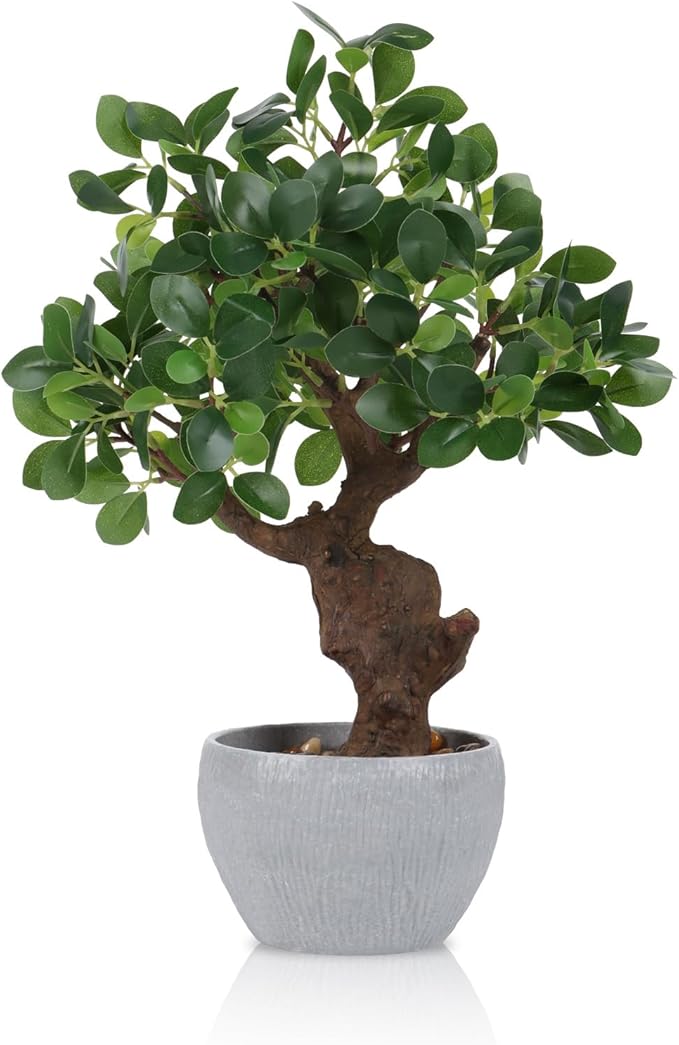 TOARTi Artificial Bonsai Tree Potted Plant with Stone Pot, 15" Tall Fake Potted Faux Plant Desk Decor, Realistic Decorative Plants Indoor Decor for for Home Bedroom Bathroom Office Desk