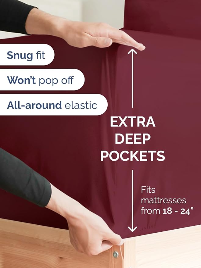 Extra Deep Cal King Sheet Set - 6 Piece Breathable and Cooling Sheets - Hotel Luxury Bed Sheets Set - Easy Fit - Soft, Wrinkle Free and Comfy Sheets Set - Burgundy Sheet Set with Extra Deep Pockets