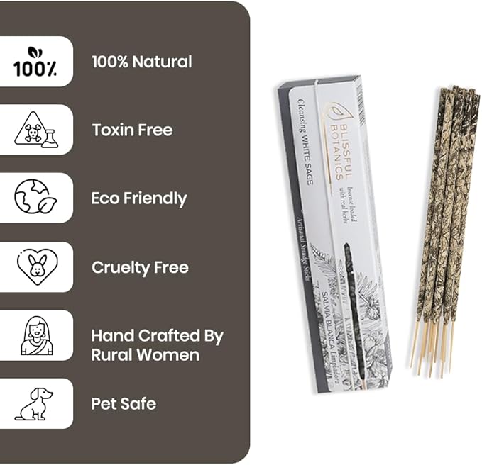 Tulasi White Sage Incense Sticks for Cleansing (48 Scent Sticks) | with Real Herbs | Long-Lasting 55-Minute Burn | Natural Essential Oils | Perfect for Meditation, Yoga & Removing Negative Energy