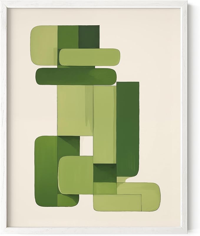 HAUS AND HUES Modern Abstract Wall Art - Blue and Green Living Room Art, Modern Artwork for Walls, Minimalist Picture for Living Room(Green Geometric, White Frame, 11x14)