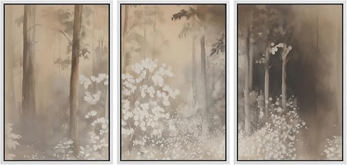 MUDECOR Framed Wall Art Print Set Neutral Forest Landscape Beige and Gray Watercolor Illustrations Realism Decorative for Living Room, Bedroom, Office - 16"x24"x3 White