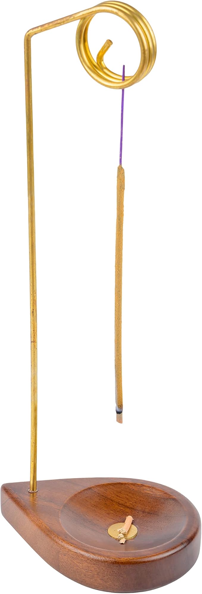 Curawood Incense Holder for Sticks - 11.4" Tall Reverse Style Incense Burner Holder with Mess Free Ash Catcher Tray - Modern & Minimalist Design Incense Sticks Holder with Brass & Walnut Wood Elements