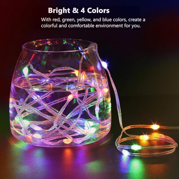16.5ft Battery Operated String Lights (1 Pack), 50 LED Fairy String Lights Battery Powered with Remote & Timer for Indoor Outdoor Christmas Trees Wreath Decoration Bedroom Patio - Multicolor