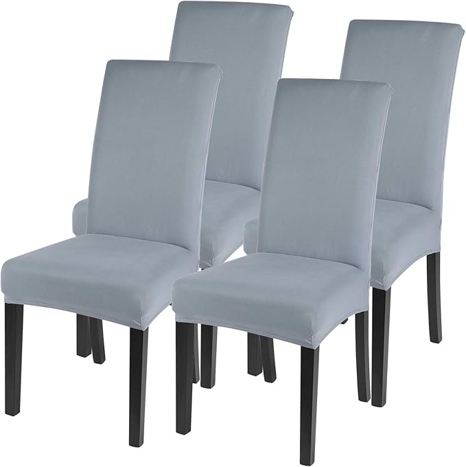 SearchI Dining Room Chair Covers Set of 4, Stretch Solid Color Parsons Chair Slipcovers Spandex Removable Washable Kitchen Chair Protector Cover for Dining Room, Hotel, Ceremony (Smoky Gray)