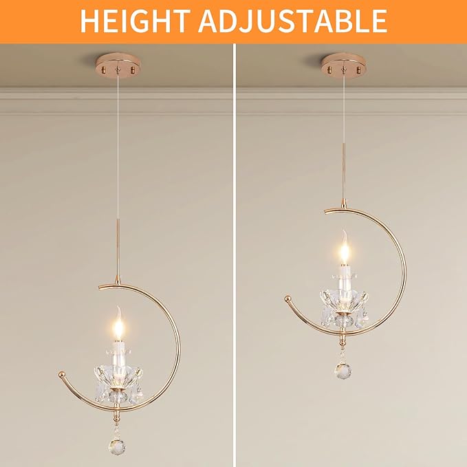 Modern Pendant Lights Kitchen Island : K9 Crystal Candle Pendant Light Fixture - 1 E12 Bulb Vintage Lighting Chandeliers for Dining Room Bathroom Bedroom Living Room Entryway