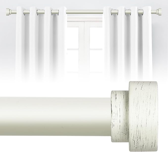 White Curtain Rods for Windows 48 to 84 Inch(4-7ft), 1" Diameter Heavy Duty Curtain Rods, Adjustable Curtains Rod, Modern Decorative Drapery Rod 30-84", Antique White