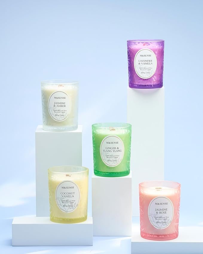M&SENSE Misty Pine Forest Scented Candle, Wooden Wick Candle, 100 Hours Slow Burning No Toxin Natural Soy Wax 18oz, Relax Aromatherapy Fall Winter Home Fragrance, Housewarming Gifts for Men Women