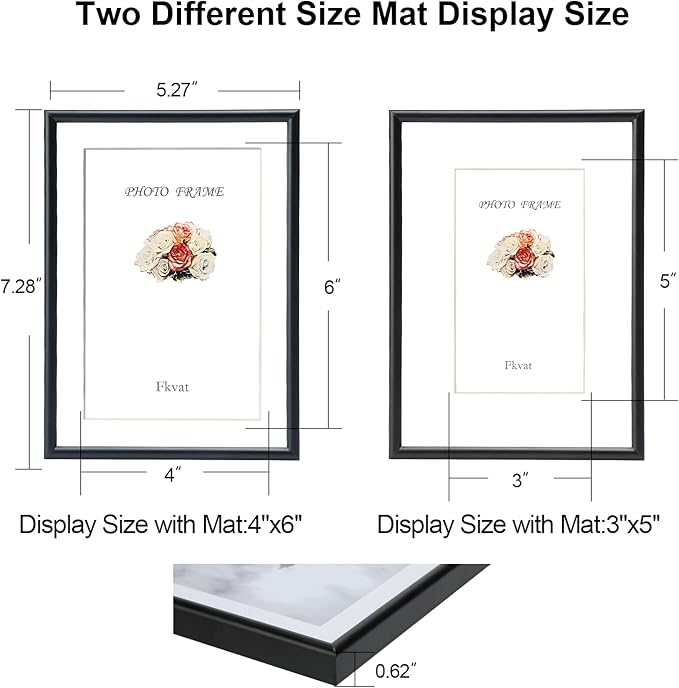 5x7 Picture Frame Set of 4, Matted Black Simple Modern Brushed Thin Aluminum Metal Photo Frame Fits 4x6 with Mat or 5 x 7 without Mat Vertical and Horizontal for Tabletop and Wall Mounting