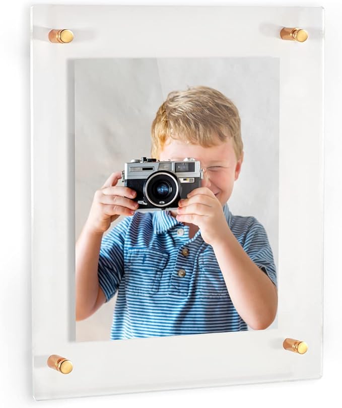 ArtToFrames Floating Acrylic Frame for Pictures Up To 12x16 inches (Full Frame is 16x20) with 13x19mm Gold Acrylic Standoff Hardware, Acrylic-109-12x16-71 Made in The USA