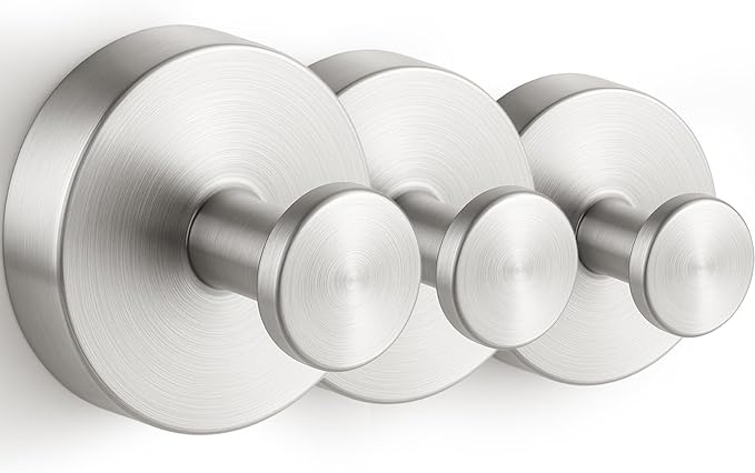 Suction Cup Hooks, Shower Hooks for Inside Shower, No-Drill Towel Hook Stainless Steel Waterproof Suction Hook for Wreaths, Loofah, Towel, Coat, Bath Robe (3, Brushed Nickel)