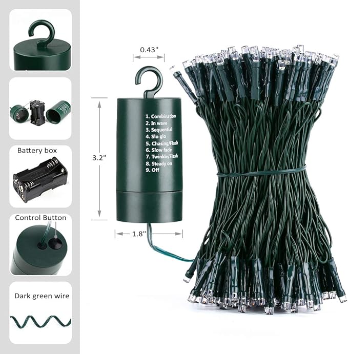 Joomer Battery Christmas Lights, 66ft 200LED Fairy Lights Battery Operated Timer 8 Modes Waterproof for Outdoor Home Garden Party Holiday Christmas Trees Decoration (Multicolor)