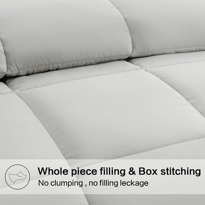 EASELAND Twin Size Down Alternative Comforter - Quilted Duvet Insert for All Seasons, Soft Lightweight with Corner Tabs, Summer Winter Warm Bedding, Light Grey 64×88 Inches