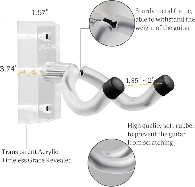 Guitar Wall Mount 2 Pack, Acrylic Guitar Hanger, U-Shaped Guitar Wall Hanger Mount, Guitar Holder Hook Stand Wall for Acoustic, Electric Guitar, Banjo, Bass, for Guitar Player Men Boy
