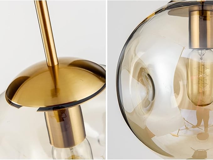 Brikey Glass Spherical Pendant Light,Gold Iron & Glass Globe Hanging Ceiling Lamp (7.8‘’, Amber)