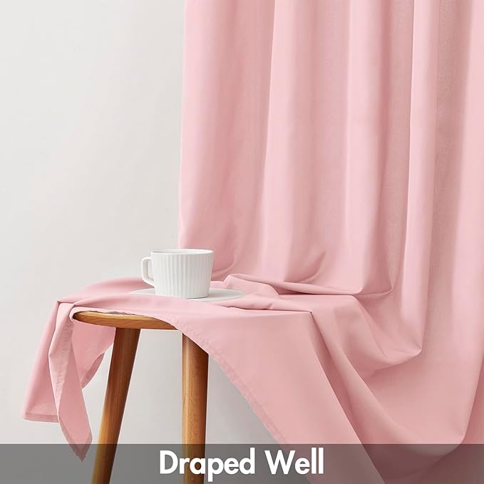 EMEMA Non-See-Through Pink Sheer Curtains, Light Filtering 108 Inch Privacy Semi Sheer Curtains for Bedroom Living Room, Window Drapes That Let Light in, 52x108 Inch, 2 Panel