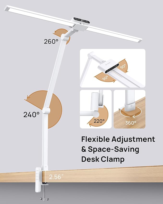 TROND LED Desk Lamp with Clamp, 29.55'' Tall Desk Light with Remote, 1500LM Bright Table Lamp, Swing Arm Clip on Light, Eye-Caring, Touch Control Dimmable for Home Office Monitor Reading Study Task