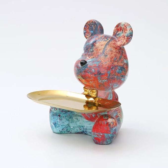 Bear Statue Resin Tray Animal Sculpture, Sitting Bear for Home Decor and Office, Suitable for Bedroom, Living Room, Office on Table, Desktop, Shelves and Cabinet (Splash 2)