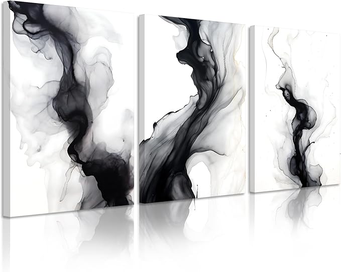 Black White Abstract Wall Art Decor Set of 3 Modern Wall Art Minimalist Canvas Wall Decor Black White Abstract Prints Modern Pictures Minimalist Artwork for Room Bedroom 16x24 Inch Ready to Hang