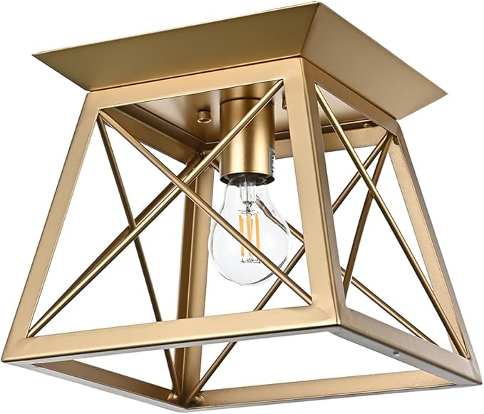 Brushed Gold Chandelier Light, 1-Light Modern Flush Mount Pendant Light, Farmhouse Close to Ceiling Lighting for Dining Room Hallway Entryway Kitchen Island Bedroom