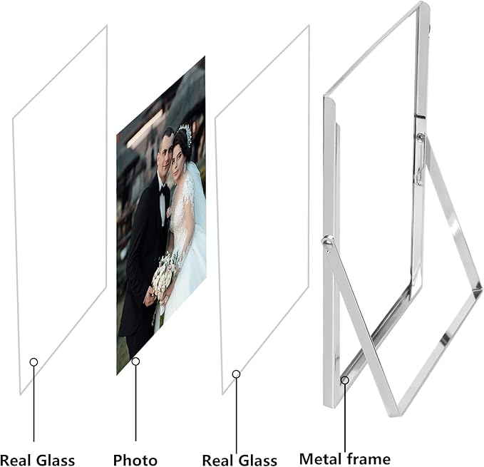 Silver 10x12" Floating Frame for Picture(5x7'',7x9'',8x10''),Adjustable Tabletop/Shelf floating picture frame 8x10'',Classy Gift Choice for Wedding,Thanksgiving,Christmas,Home or Office Decor
