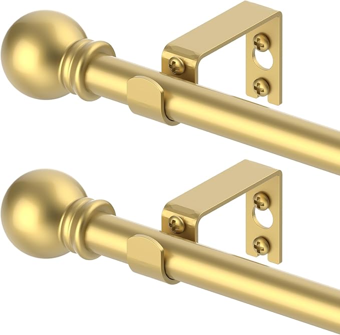 2 Pack Gold Curtain Rods for windows 66 to 120 inch, 5/8 inch Splicing Heavy Duty Metal Curtain Rod Set with Brackets