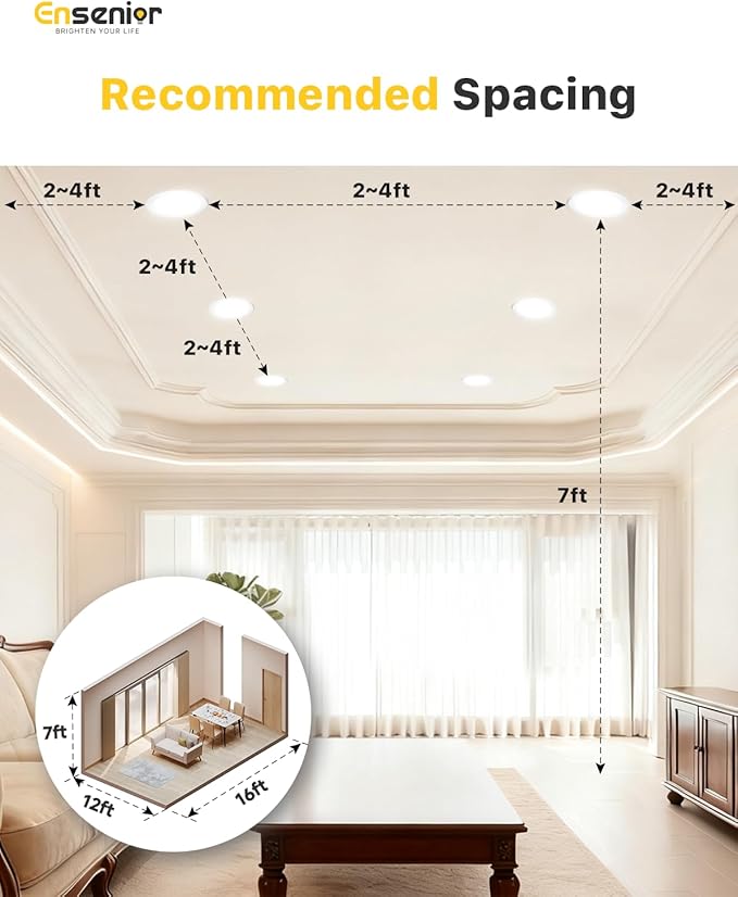 Ensenior 16 Pack 4 Inch LED Recessed Ceiling Light, Dimmable, 2700K-5000K 5CCT, 750LM 9W 120V, High Brightness Canless Wafer Downlight - ETL&FCC&IC