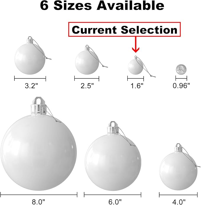 White 1.6" Small Christmas Balls Christmas Tree Decoration Ornaments Shatterproof Hanging Balls for Birthday Halloween Holiday Wedding Decorations Set of 36pcs