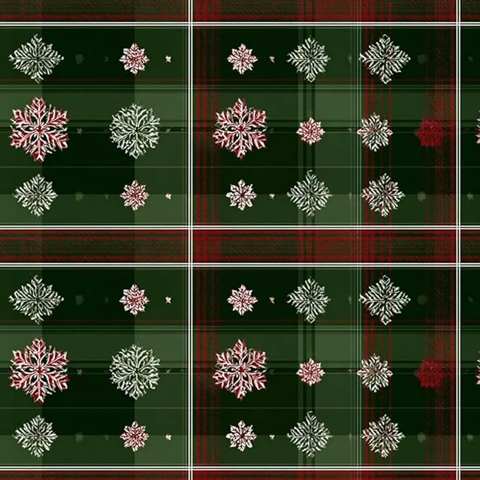 Christmas Plaid Removable Peel and Stick Wall Stickers 39.37x15.75 Inch Red White Snowflakes Green Tartan Modern for Bedroom Living Room Holiday Spaces Decor