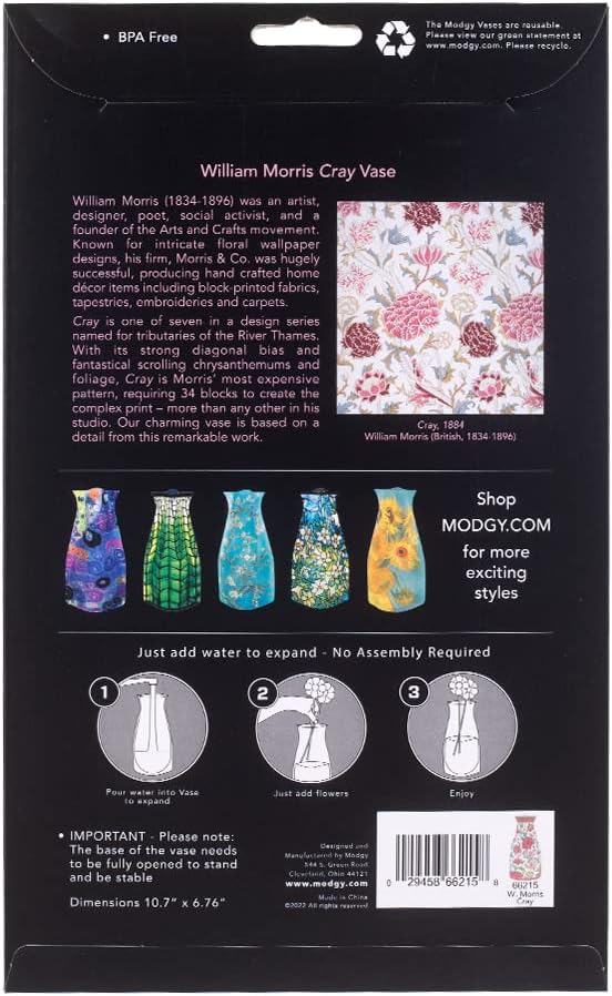 MODGY Expandable Flower Vase Plastic Decorative Modern Vases for Flowers Centerpieces Dining Table Decor Living Room Bathroom Wedding Office, William Morris Cray