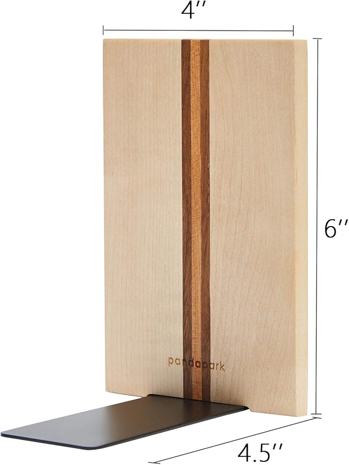 Pandapark Wood Decorative Bookends,Non-Skid Bookend for Shelves,Heavy Duty Bookends,Book Stand for Books/CDs,1 Pair