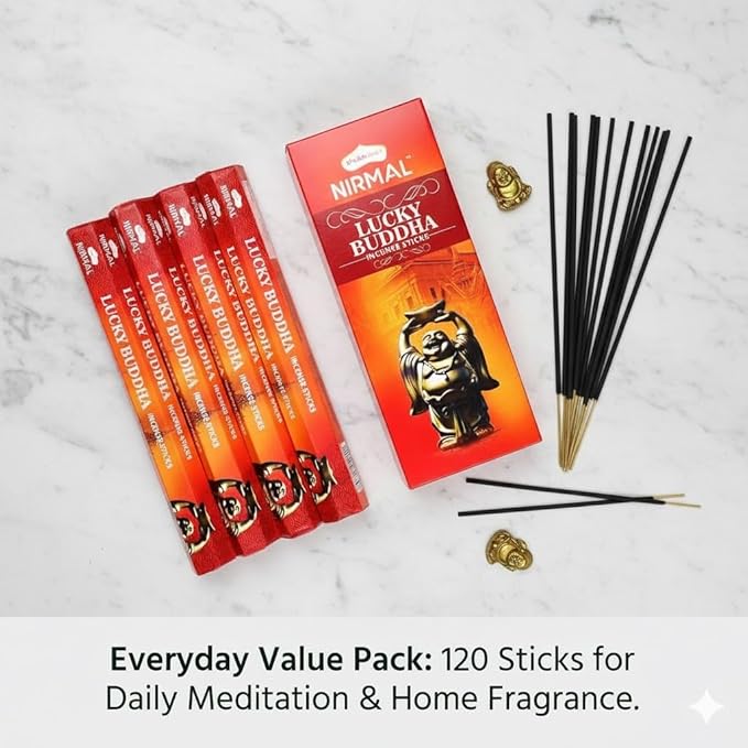 Shubhkart Hexa Lucky Buddha Incense Sticks, Pack of 6 (120 Sticks). Calming Blend for Attracting Good Fortune, Positive Energy, Peace & Meditation