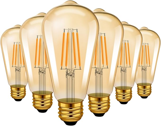 LVWIT Vintage Edison Light Bulb ST21 LED Filament Bulb 5.5W(40 Watt Equivalent) Dimmable 2500K (Amber Glow) Warm White E26 Medium Base, Amber Glass Cover,6 Pack