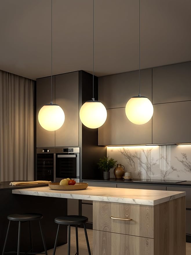 Globe Pendant Light, Modern Hanging Lighting Fixture,Matte Black Chandelier with Clear Glass Shades Pendant Light for Kitchen Island, Dining Room, Living Room, Entry Hallway