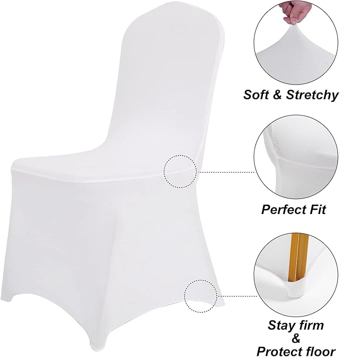 SuperO Waterproof Spandex Chair Cover 100PCS, Stretch Dining Chair Covers, Polyester Outdoor Chair Covers, Protector Stretch Chair Cover for Party Universal, Banquet, Wedding Event, Hotel(White)