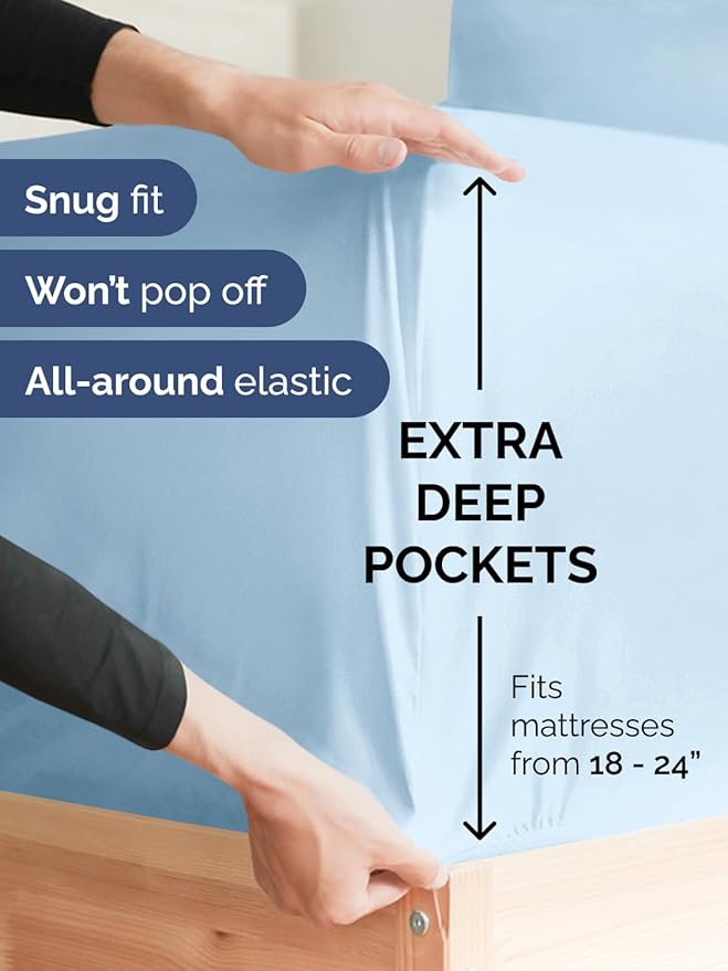 Extra Deep Twin XL Sheet Set - 4 Piece Breathable and Cooling Sheets - Hotel Luxury Bed Sheets Set - Easy Fit - Soft, Wrinkle Free and Comfy Sheets Set - Light Blue Sheet Set with Extra Deep Pockets