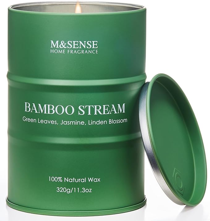 M&SENSE Bamboo Scented Candles Natural Non Toxic, Aromatherapy Candle for Stress Relief Meditation Relaxing, Housewarming Gifts for Women Men, 11.3oz 70 Hour Long Burning
