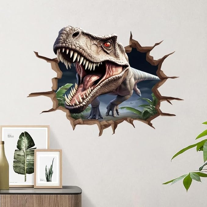 Large Dinosaur Stickers for Wall Dinosaur Room Decor for Boys, Realistic Tyrannosaurus rex, Breaking Through Walls