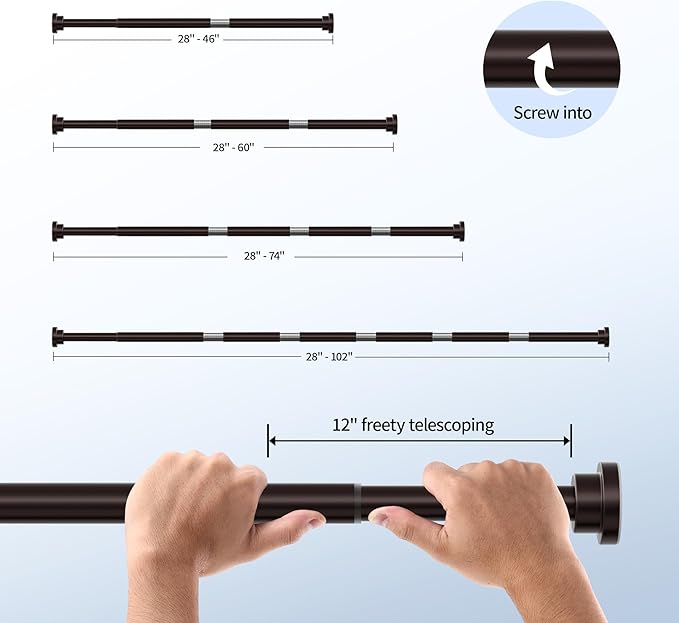 Shower Curtain Rod, 1" Diameter Heavy Duty Tension Shower Rod, Non Slip Adjustable 28-46 inch No Drilling Shower Curtain Rods Spring Tension For Bathroom, Shower Stall, No Rust, Bronze